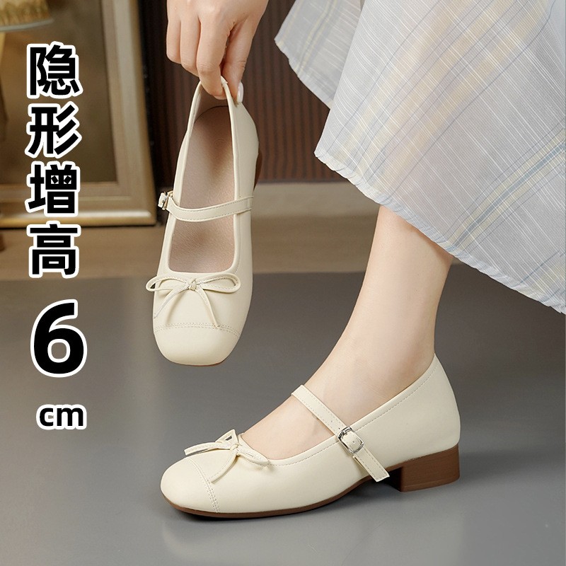 秋季新款中跟粗跟女单鞋子蝴蝶结气质轻奢风一字扣带玛丽珍鞋子
