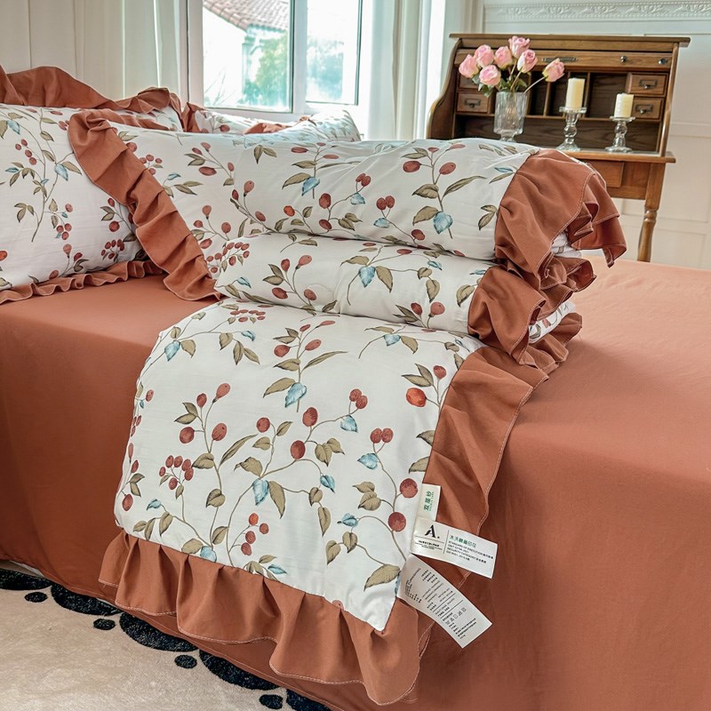 夏凉被四件套夏i季韩版花边空调被可机洗夏被双人春秋薄被子冷气