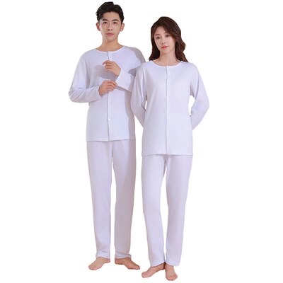 老年人散口开衫秋衣秋裤夏季薄款宽松男女中老年开.身秋衣对襟