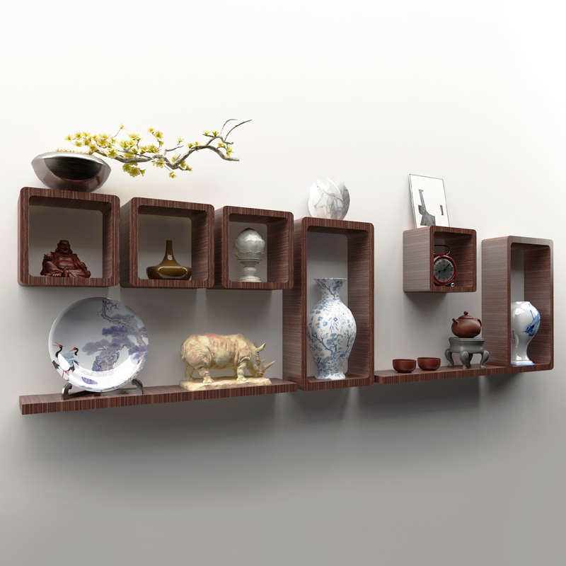 挂墙小博古架子茶柜实木茶壶茶杯架D杯托摆件展柜茶具收纳架多宝