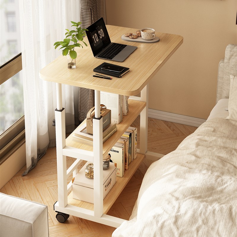 可移动床边电脑桌学生书架书桌一体式学习L桌小户型桌子卧室床边