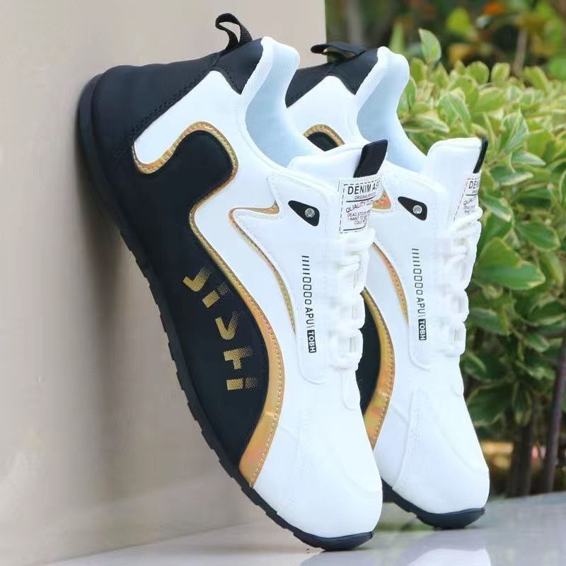 秋冬季男c鞋皮面防水运动休闲鞋男士轻便软底防滑老爹跑步鞋子