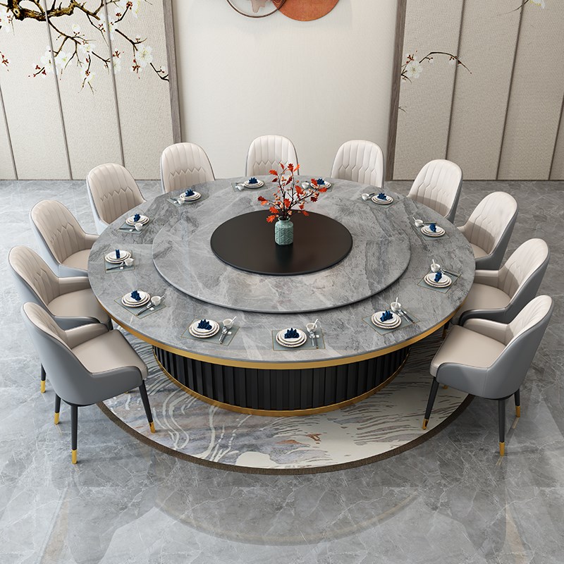 酒店电动大圆桌岩k板电动餐桌饭店餐厅商用宴会15人20人包厢火锅