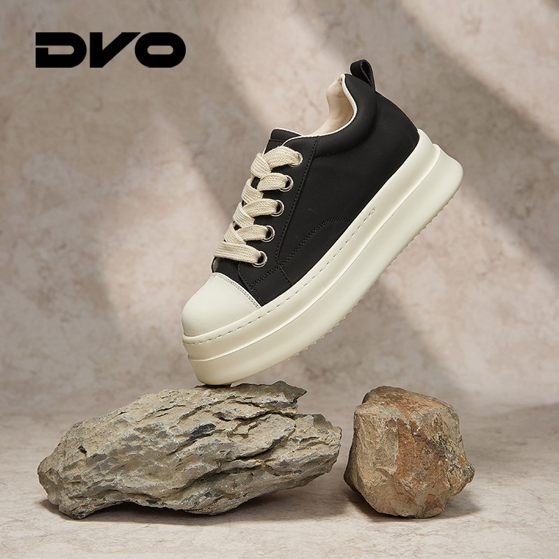 Dvo黑白帆布女鞋,夏季7厘米隐形内增高厚底双人P鞋,多功能男士休