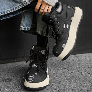 马丁靴男鞋2025小众设计感大头厚底高帮破洞帆布短靴Y子中帮工装