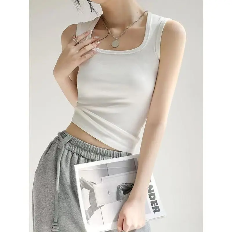 方领吊带背心女2025年夏季新款内搭黑色外穿遮副乳宽肩带打底上衣