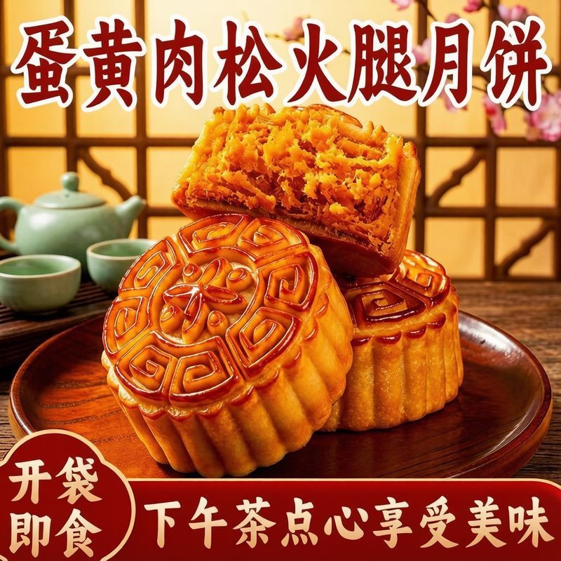 [超值抢!】]广式蛋黄肉松火腿月饼传统老式中秋糕点独立包装X