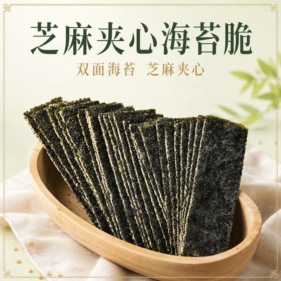 芝麻夹心海苔脆片烤紫菜片解馋儿童即食休闲零食海苔夹心脆
