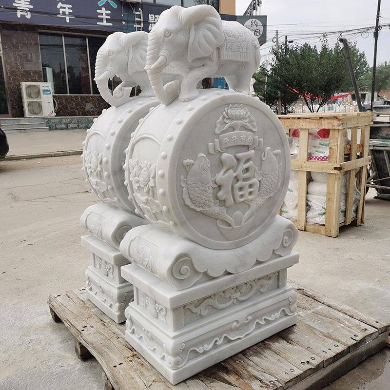 石雕门墩一对汉白玉门墩石鼓新中式庭院门口装饰摆件仿古抱鼓石