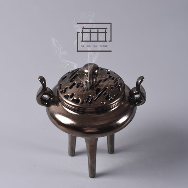 金光三足鼎香器 仿古陶瓷手工大号薰香炉 创意香道空间盘香炉摆设