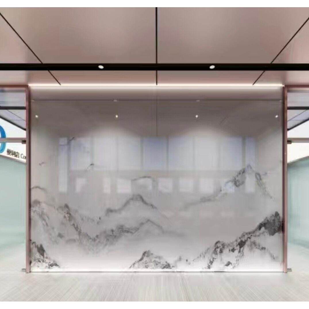 人造玉石板电视背景墙连纹大板石材仿玉石透光石透光板仿山水画