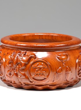 花梨木雕聚宝盆摆件实木办公室乔迁入宅桌面开业送礼品.红木工艺