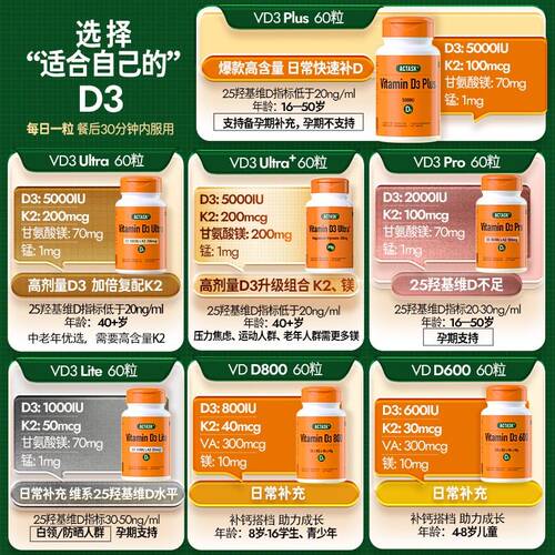 【爆款D3K2镁】Actask艾塔思克3合1小橙瓶复合维生素片活性VD阳光
