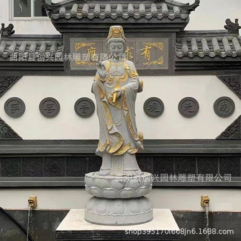 石雕滴水观音菩萨雕像三面四面送子观音文殊花岗岩汉白玉石材雕刻