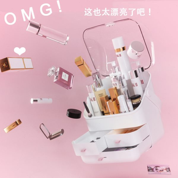 网红多功能透明化妆收纳盒手提抽屉分隔收纳盒家用护肤品梳妆盒