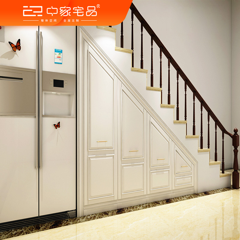 私人定制别墅复式房整体实木楼梯柜欧式烤漆斜角推拉组合柜子新款