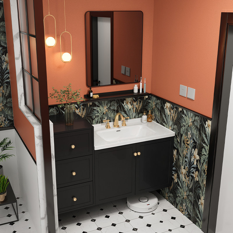 法式浴室柜陶瓷一体盆复古洗漱台洗脸盆橡木低柜