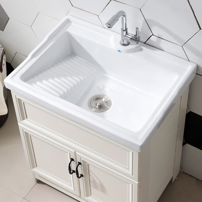 陶瓷洗衣池阳台太空铝洗衣柜洗衣盆带搓板洗手池室外落地水槽一体