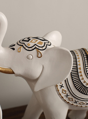 创意缤纷大象摆件树脂装饰工艺品田园客厅电视柜玄关酒柜摆设