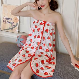 夏季 欲 纯棉纯睡裙甜美抹胸浴巾风小心机女短款 家居服女士浴裙薄款