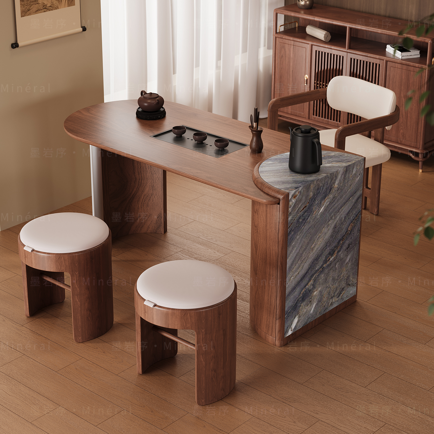 新中式阳台茶桌椅组合现代简约实木白蜡木小户型高端功夫茶台新款