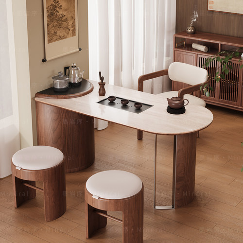 新中式阳台茶桌椅组合现代简约实木白蜡木小户型高端功夫茶台新款