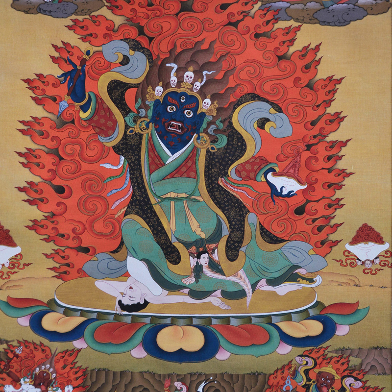 藏式传统二臂玛哈嘎拉唐卡挂画西藏密宗仿手绘家用客厅藏族装饰