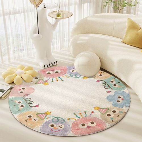 卡通圆形地毯卧室床边毯儿童房加厚毛绒地垫客厅沙发爬爬垫子新款