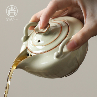 茶具套装 汝窑盖碗单个大师级陶瓷手抓壶一人泡茶茶杯Q家用中式