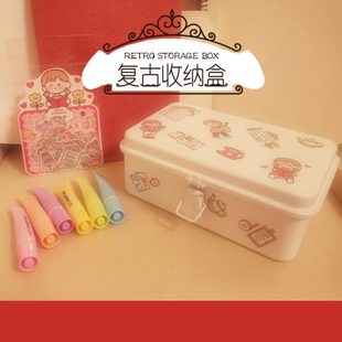 190工具箱手帐印章收纳铁盒胶带贴纸便签铁盒复古白色工具箱铁盒