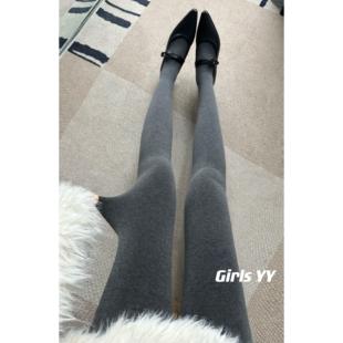GirlsYY灰色平纹加厚绒连裤袜高腰打底裤美腿塑型外穿袜黑色保暖
