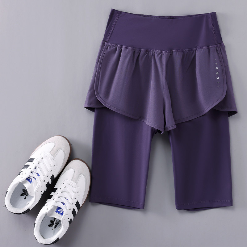 瑜伽短裤女高腰五分裤夏季速干假两件防走光专业跑步运动健身裤子