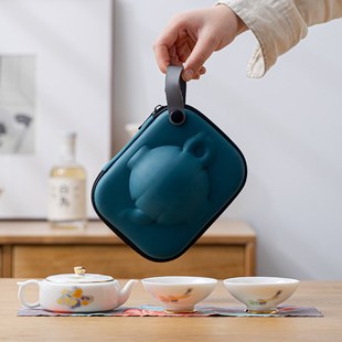 茶具套 中国白瓷快客杯一壶两杯祥云茶壶户外旅行L陶瓷茶杯便携式