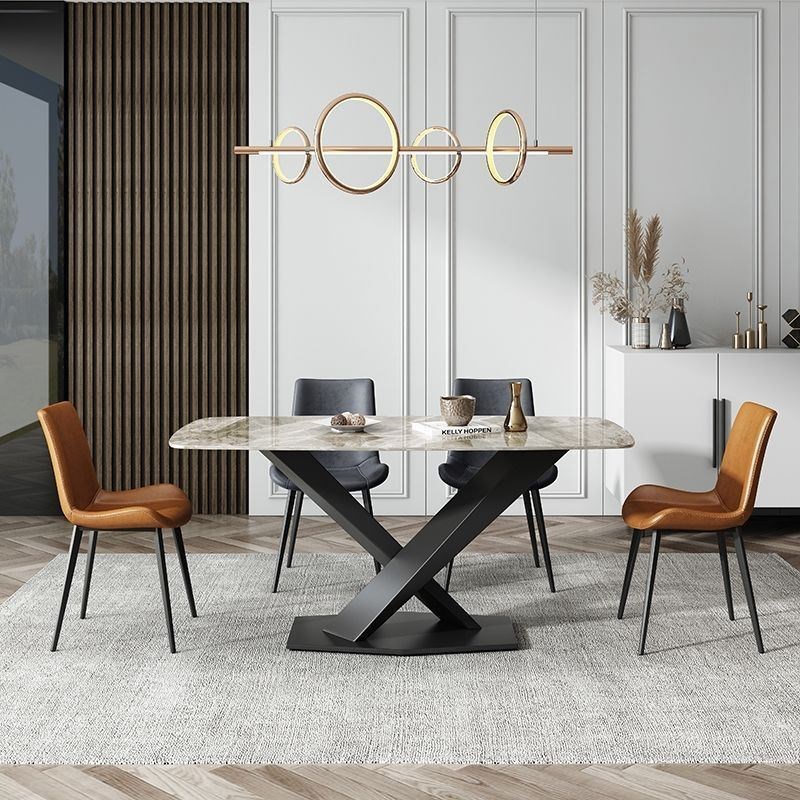 亮光岩板餐桌椅组合现代简约大小户型意式极简长方形家用餐桌饭桌