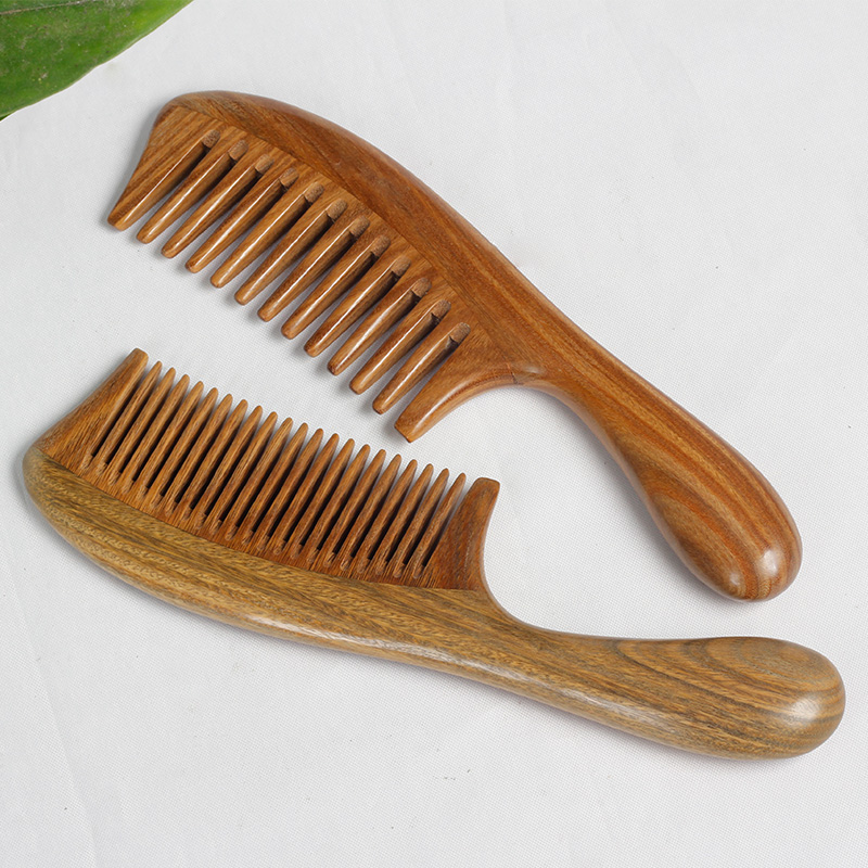 绿檀木梳子防檀木静电刻字男女脱发家用宽细齿梳加厚加大送礼木梳