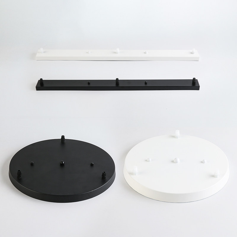 长条圆形吸顶盘铁艺灯底盘黑色白色木纹一字三头多头吊灯底座