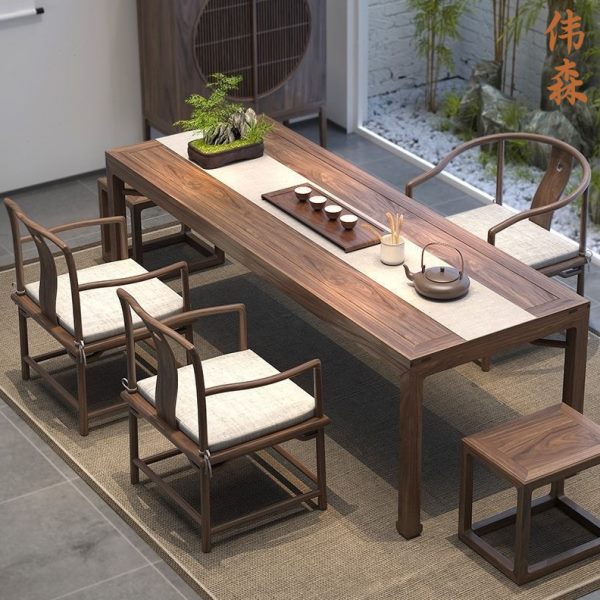 老榆木茶台实木茶桌简约休闲椅方凳 新中式泡茶桌椅组合原木家用=