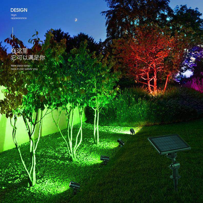 太阳能射灯户外防水草坪灯超亮地插灯花园七彩壁灯照树庭院洗墙灯