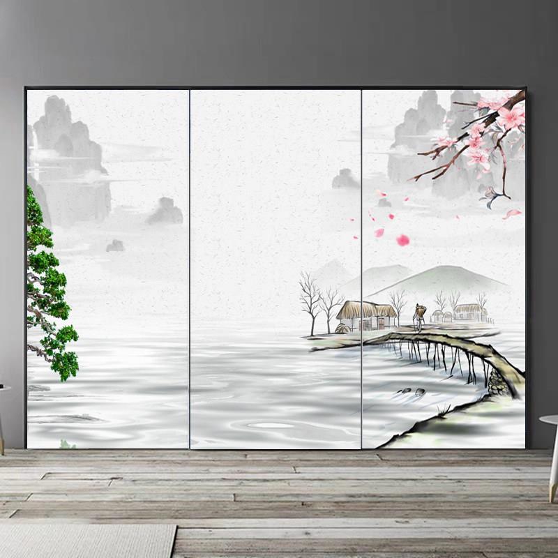 衣柜门贴纸翻新自粘新中式图案柜子贴画装饰推拉门玻璃移门贴膜图片