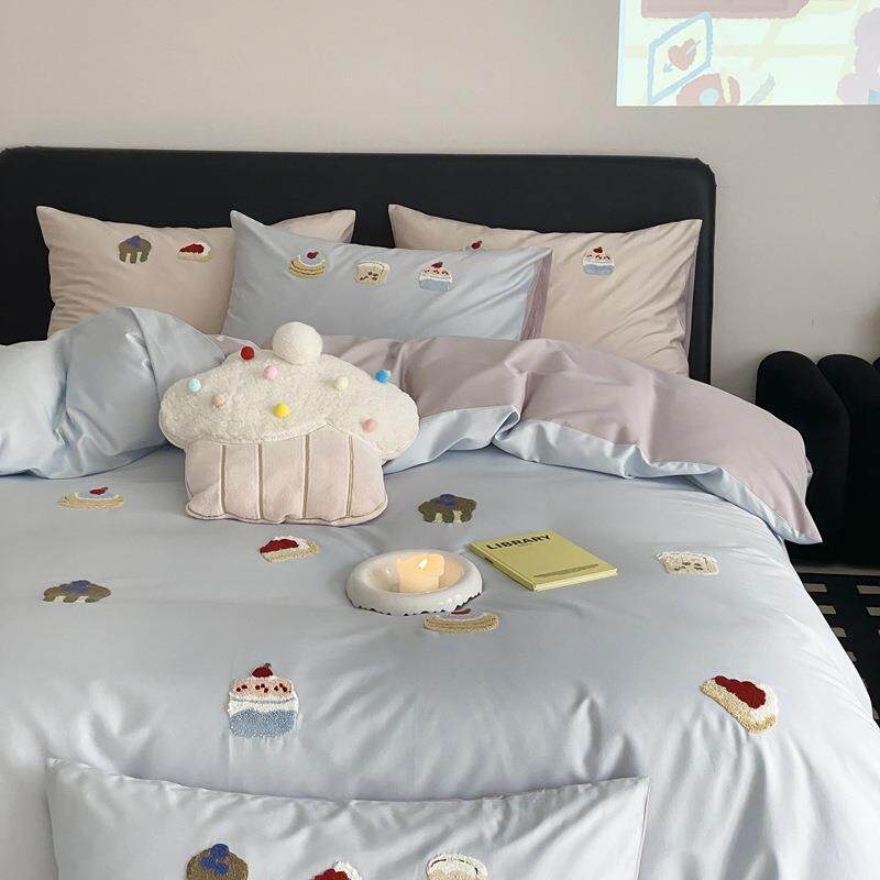 少女心100S贡缎长绒棉四件套全棉可爱儿童毛巾绣纯棉床单被套四季