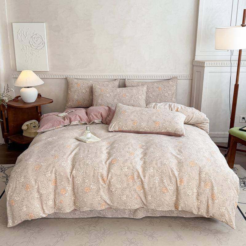 2025新款复古印花亚麻双层纱四件套单被套亲肤水洗