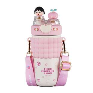 樱桃小丸子带吸管保温杯女生高颜值双饮杯子上学专用可爱儿童水壶