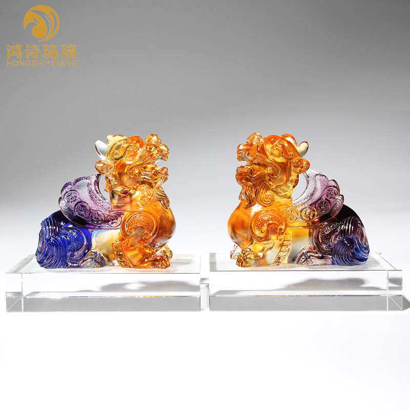 鸿诗琉璃貔貅一对做生意摆件店铺摆设办公室摆放工艺品新中式商务