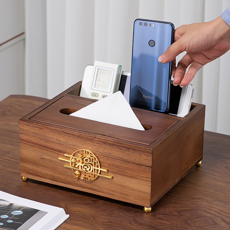 中式胡桃色实木纸巾盒客厅茶几烟灰缸套装餐厅创意简约高端抽纸盒