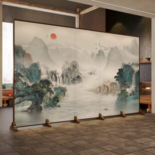 饰中式 实木屏风入户山水隔断遮挡移动客厅大气意境玄关装 折叠折屏