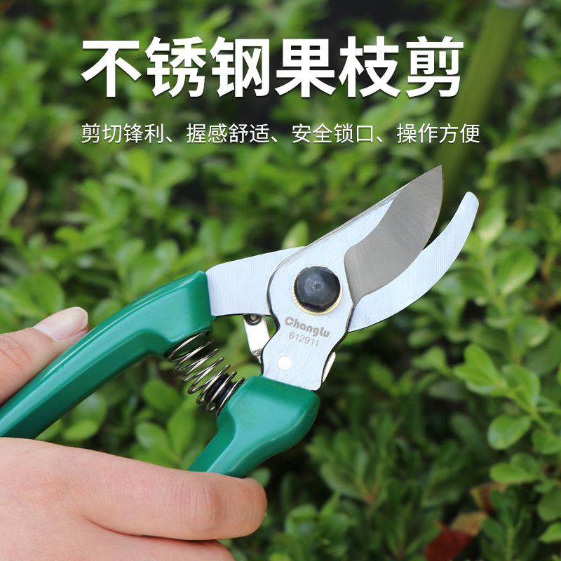长鹿园艺剪刀修枝剪果枝剪园林剪树枝专用剪刀树枝剪不锈钢弯直头