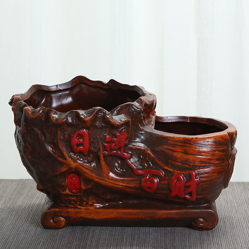 欧式发财树文竹吊兰陶瓷花盆大号个性创意复古连体双口室内多肉盆