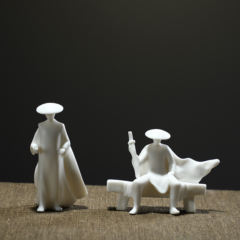 墨染留香创意客厅陶瓷人物小摆件新中式书房家居办公室桌面装饰品