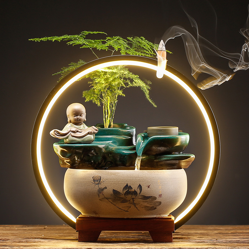 新中式创意循环招财流水摆件客厅茶几办公室桌面景观家居装饰礼品