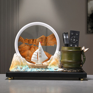 一帆风顺帆船笔筒流沙画摆件办公室前台领导桌面高端店铺开业礼物